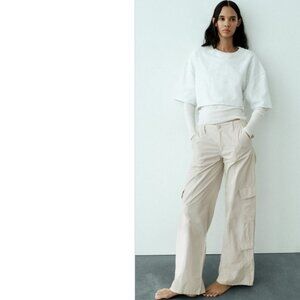 NWT ZARA BLOGGERS FAVE ParachuteRelax Fit Cargo  Pants Ecru Medium